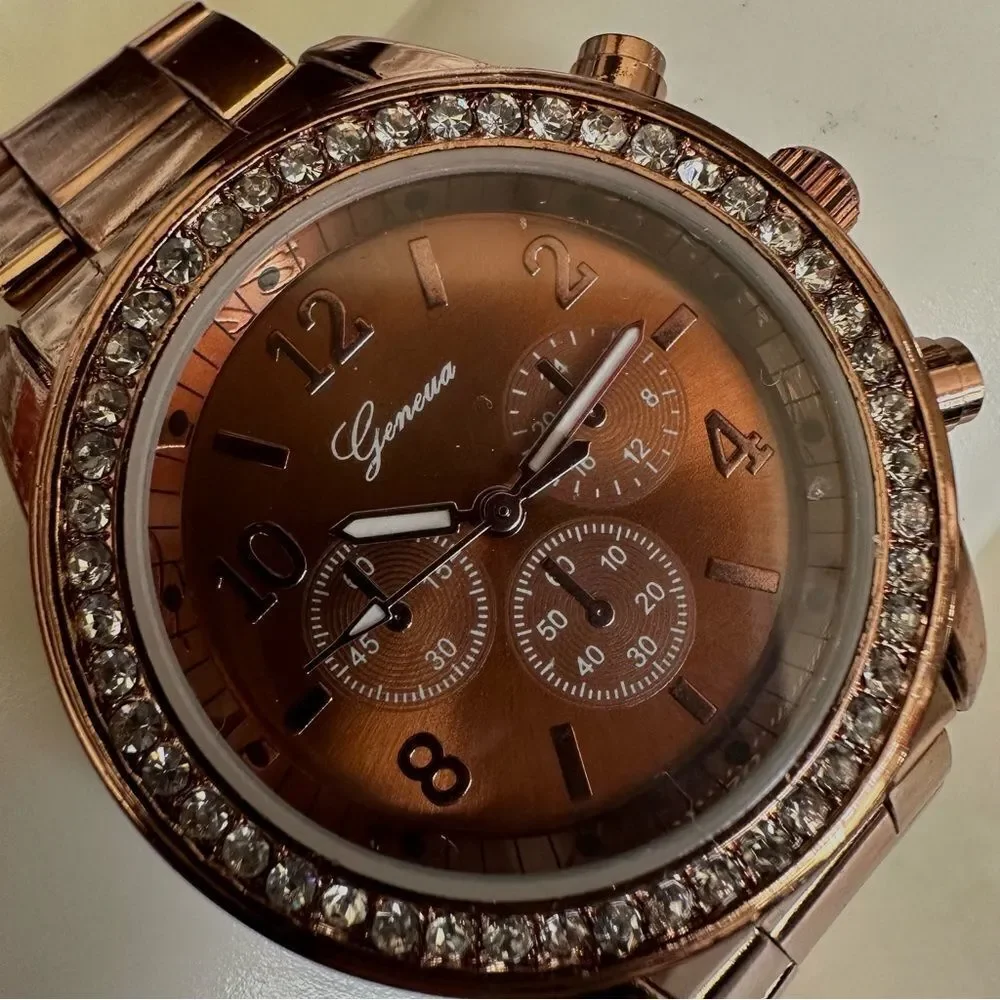 Geneva rose gold tone  rhinestone Watch